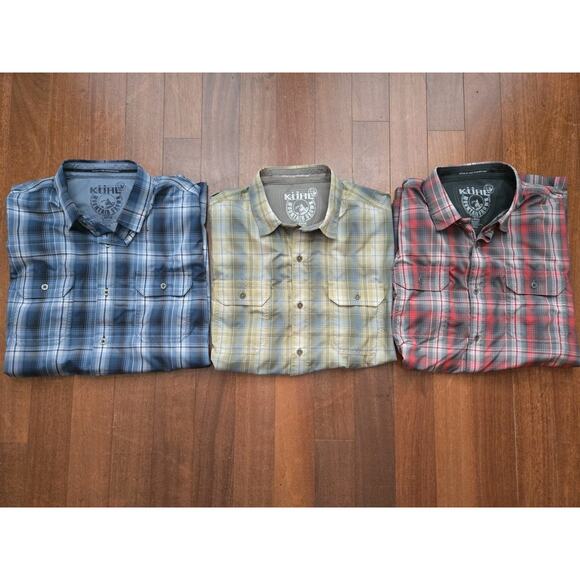 Lot 3 KUHL Short Sleeve BUTTON UP Sz L Shirts Plaid Outdoor Men's - Picture 1 of 10